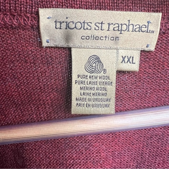 TSR Tricots St. Raphael Men’s 100% Pure New Wool Maroon 1/4 Zip Sweater, XXL - Picture 6 of 9